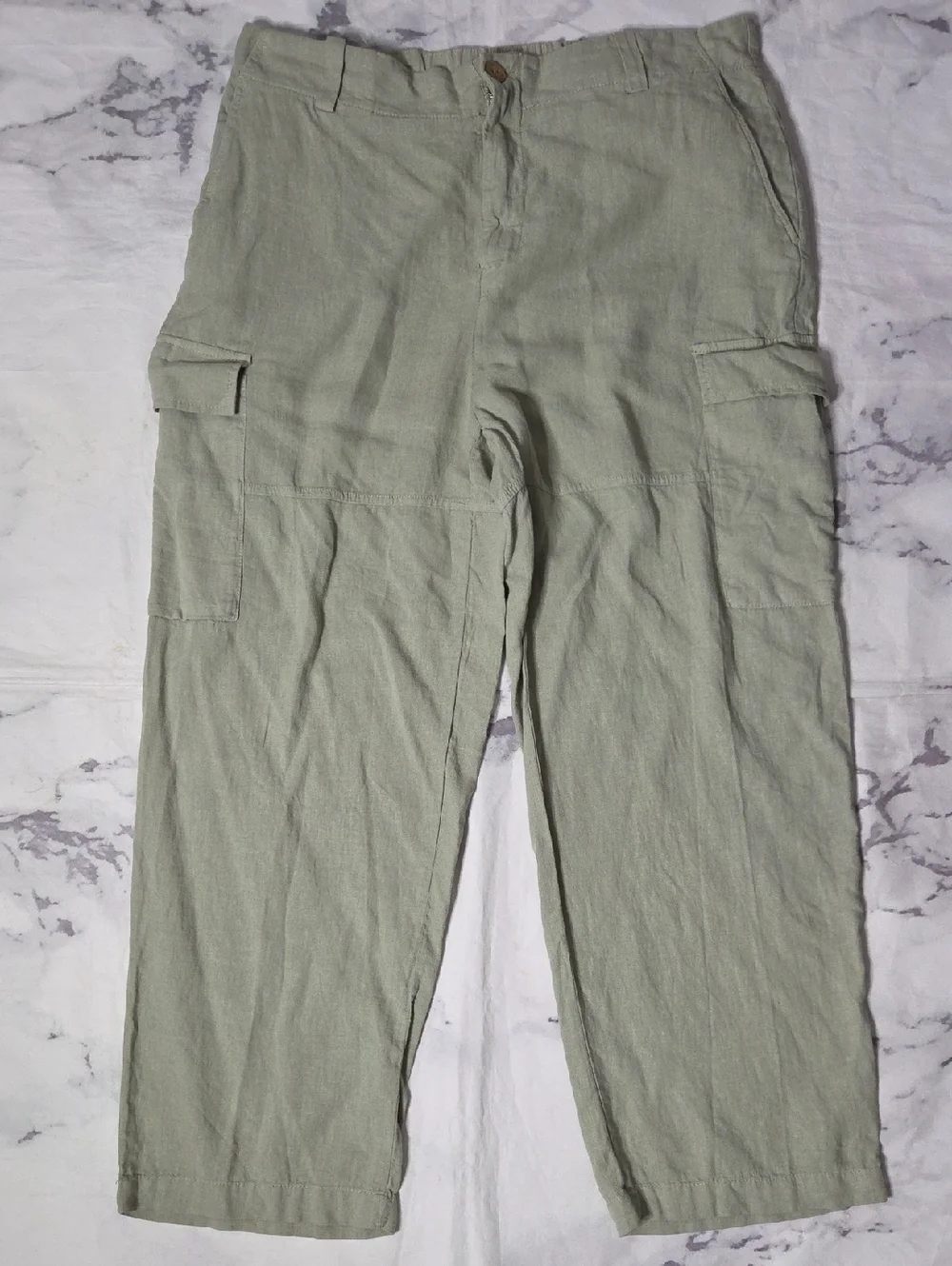 Zara Sage Green Linen Blend Cargo Pants